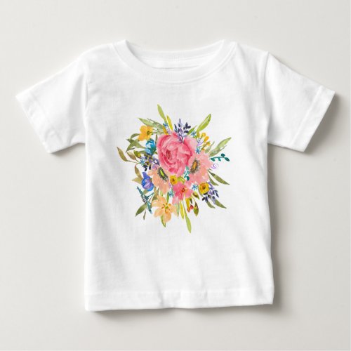 Watercolor Rose Floral Bouquet Baby T_Shirt