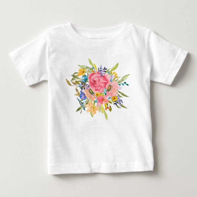 Watercolor Rose Floral Bouquet Baby T-Shirt (Front)