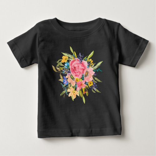 Watercolor Rose Floral Bouquet Baby T_Shirt