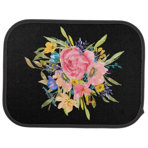 Watercolor Rose Floral Bouquet Car Floor Mat