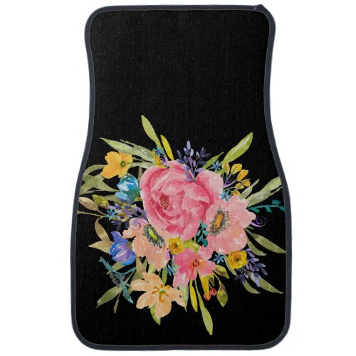 Watercolor Rose Floral Bouquet Car Floor Mat