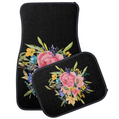 Watercolor Rose Floral Bouquet Car Floor Mat