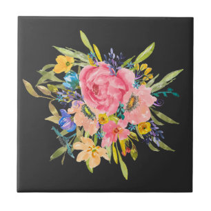 Watercolor Rose Floral Bouquet Ceramic Tile