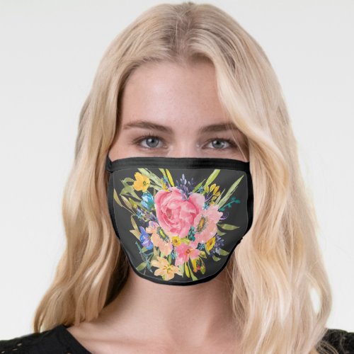 Watercolor Rose Floral Bouquet Face Mask