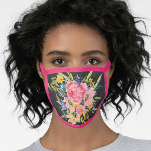 Watercolor Rose Floral Bouquet Face Mask