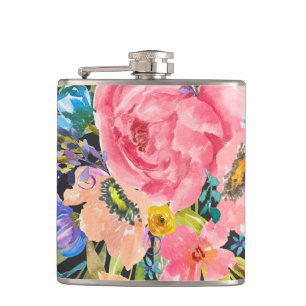 Watercolor Rose Floral Bouquet Flask