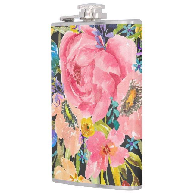 Watercolor Rose Floral Bouquet Flask (Left)