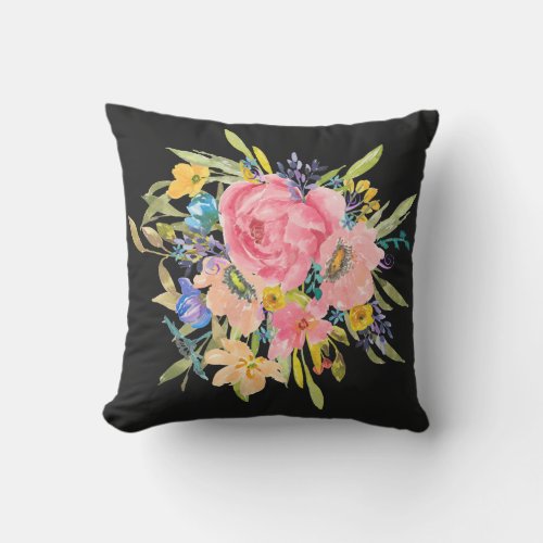 Watercolor Rose Floral Bouquet Outdoor Pillow