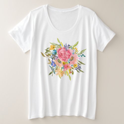 Watercolor Rose Floral Bouquet Plus Size T_Shirt