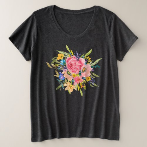 Watercolor Rose Floral Bouquet Plus Size T_Shirt