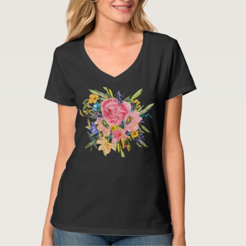 Watercolor Rose Floral Bouquet T_Shirt