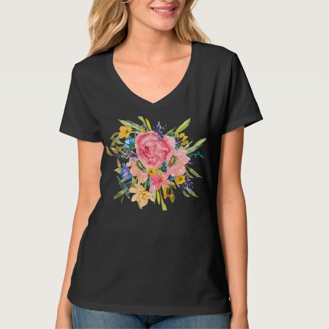 Watercolor Rose Floral Bouquet T-Shirt (Front)