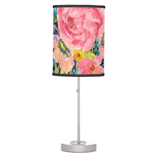 Watercolor Rose Floral Bouquet Table Lamp