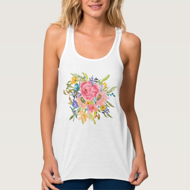 Watercolor Rose Floral Bouquet Tank Top (Front)