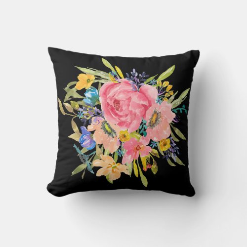 Watercolor Rose Floral Bouquet Throw Pillow