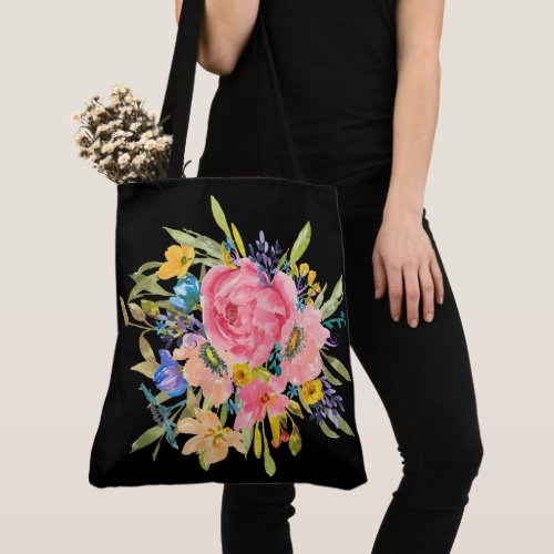 Watercolor Rose Floral Bouquet Tote Bag