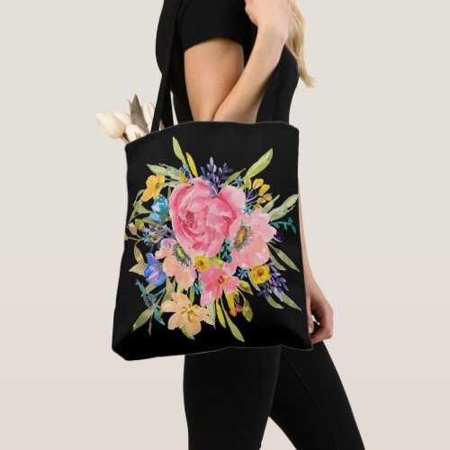 Watercolor Rose Floral Bouquet Tote Bag