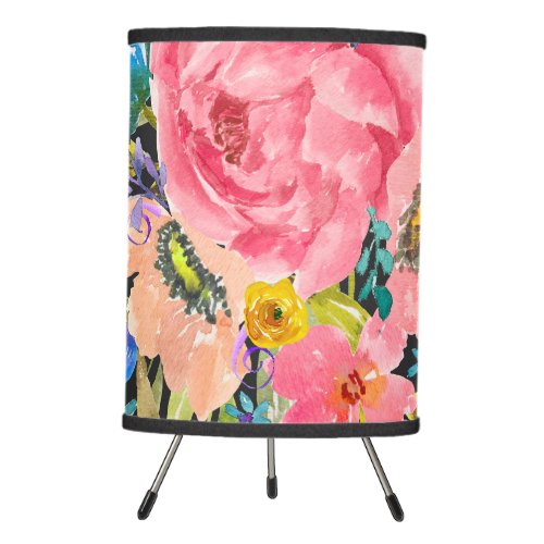 Watercolor Rose Floral Bouquet Tripod Lamp