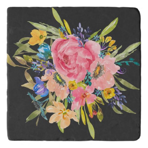 Watercolor Rose Floral Bouquet Trivet