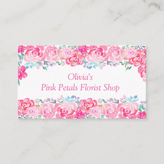 Watercolor Rose Floral Pattern Business Card (Front)