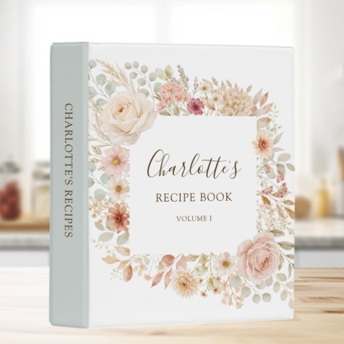 Watercolor Rose Floral Personalized Recipe Book Mini Binder