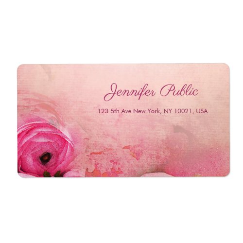 Watercolor Rose Floral Script Elegant Shipping Label
