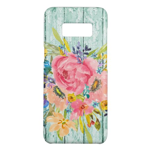 Watercolor Rose Floral Spray on Chipped Aqua Case_Mate Samsung Galaxy S8 Case