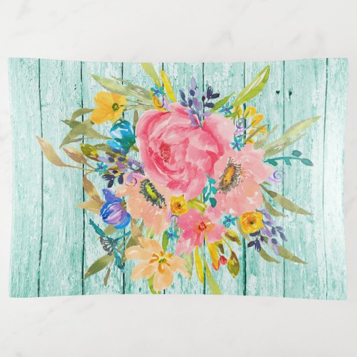 Watercolor Rose Floral Spray on Chippy Aqua Trinket Tray