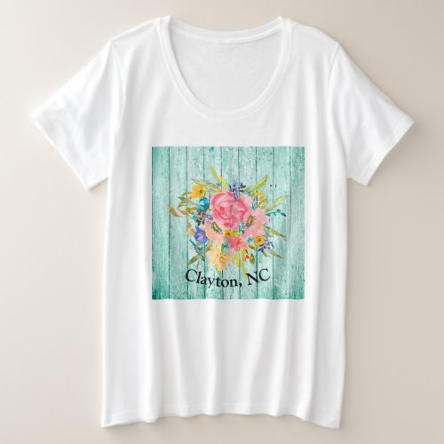 Watercolor Rose Floral Spray Your Town Personalize Plus Size T_Shirt