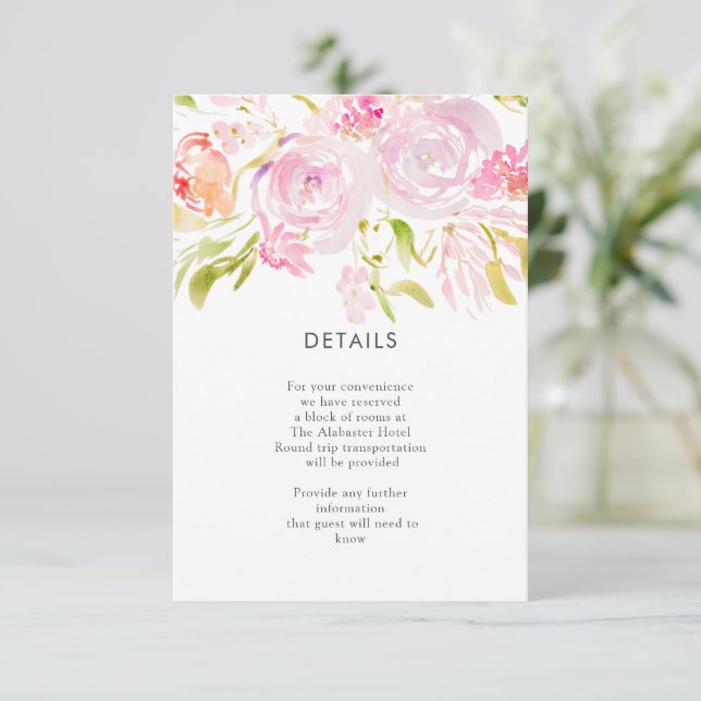 Watercolor rose flower bouquet Details Enclosure Card (Standing Front)