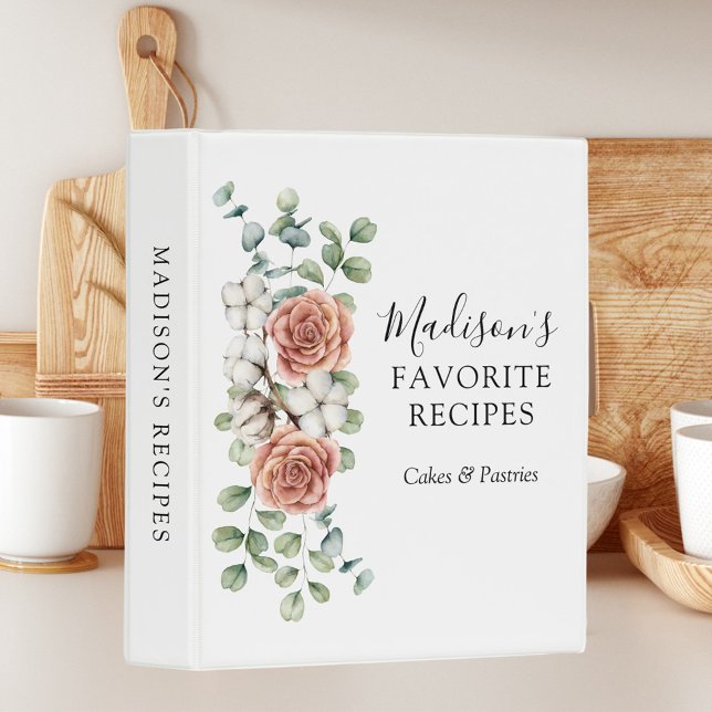 Watercolor Rose Flower Eucalyptus Leaves Recipe Mini Binder (In situ)