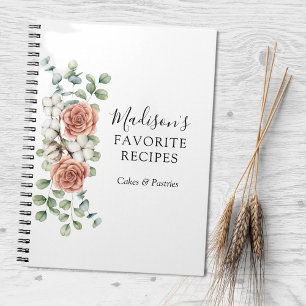 Watercolor Rose Flower Eucalyptus Leaves Recipe Notebook