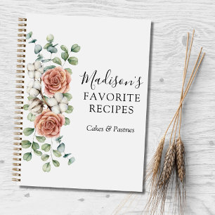 Watercolor Rose Flower Eucalyptus Recipe Book