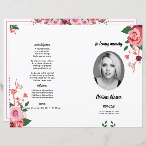 WATERCOLOR ROSE FLOWER | Funeral Program Template | Zazzle