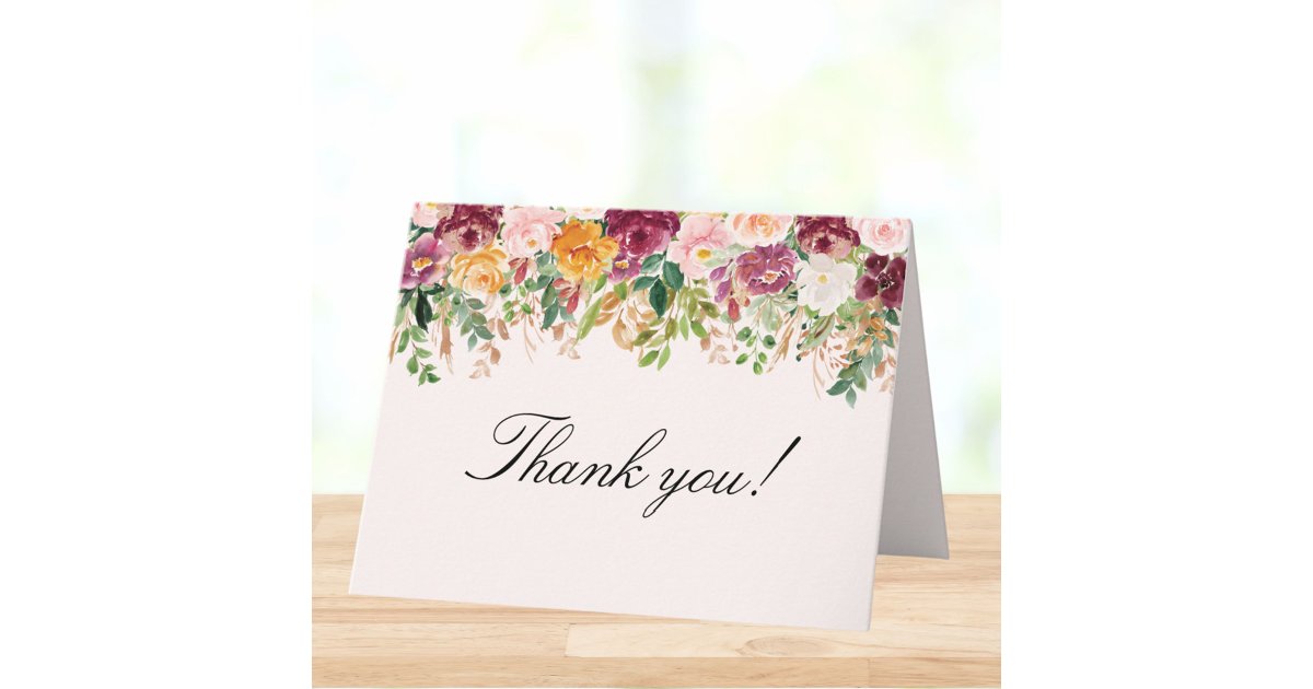 Watercolor Rose Flower Garden Wedding Folded Thank You Card | Zazzle