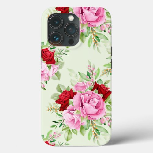 Watercolor Rose Flower Pattern iPhone x 11 12 14 iPhone 13 Pro Case
