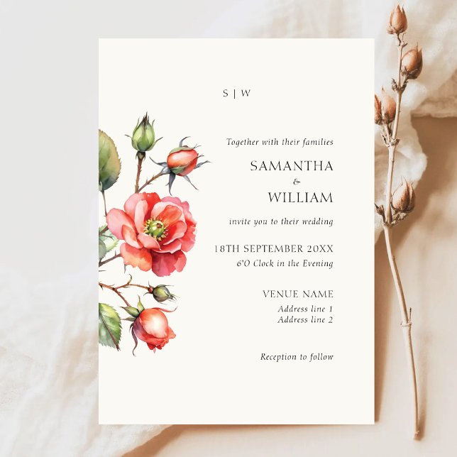 Watercolor Rose flower Wedding Invitation (Creator Uploaded)