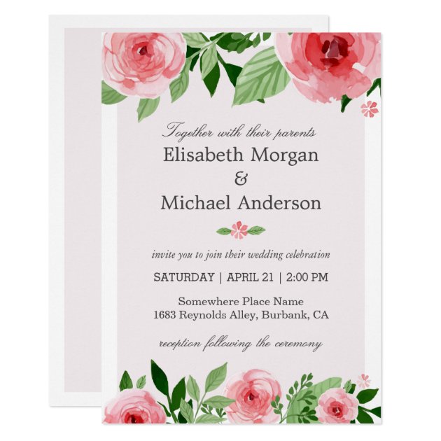 Watercolor Rose Flowers Botanical Wedding Invitation