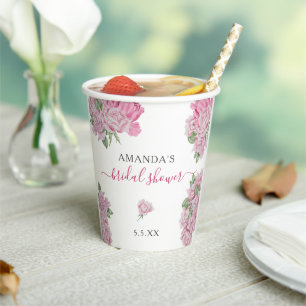 Watercolor rose flowers - BRIDAL SHOWER Paper Cups