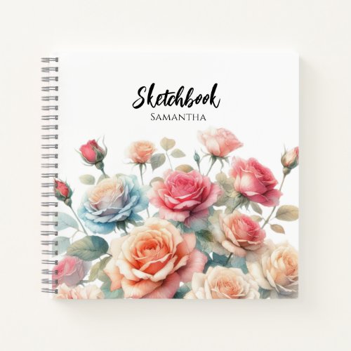 Watercolor Rose Flowers Sketchbook Notebook