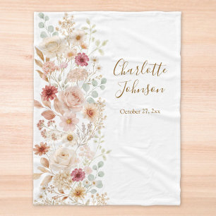 Watercolor Rose Garden Elegant Monogram Floral Fleece Blanket