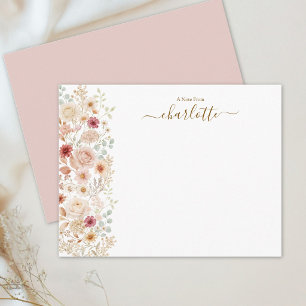 Watercolor Rose Garden Elegant Monogram Floral Note Card
