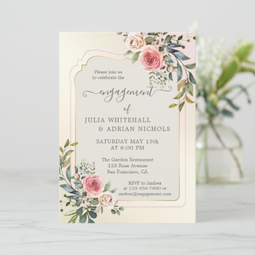 Watercolor Rose Garden Engagement Invitation