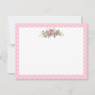 Watercolor Rose Garden Floral with Pink Polka Dot Note Card