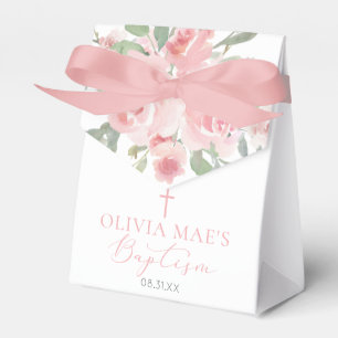 Watercolor Rose Garden Girl Baptism Favor Boxes