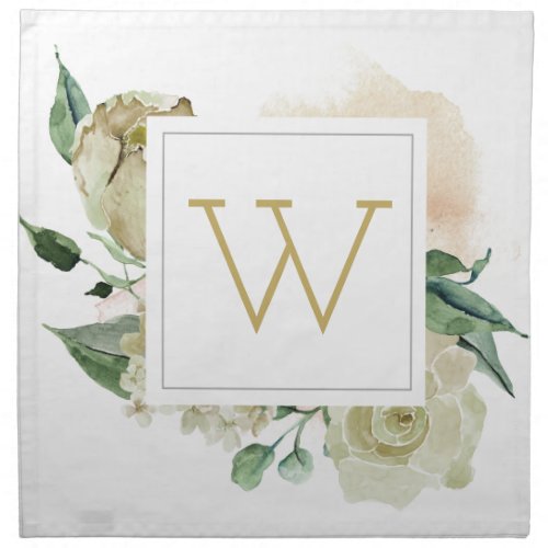 Watercolor Rose Garden Monogram Napkins