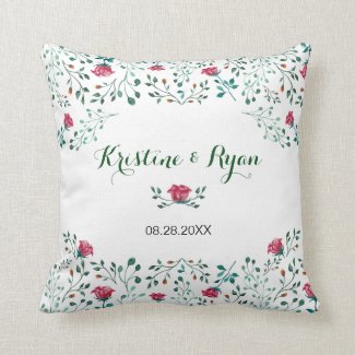 Watercolor Rose Garden Throw Pillow