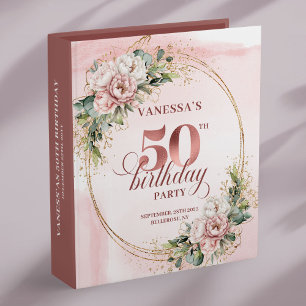 Watercolor Rose Gold 50th Birthday Memory Album 3 Ring Binder