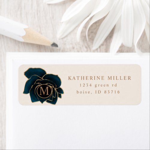 Watercolor Rose Gold And Blue Return Address Label