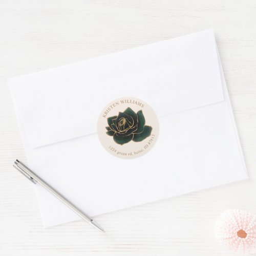 Watercolor Rose Gold And Green Return Address Classic Round Sticker